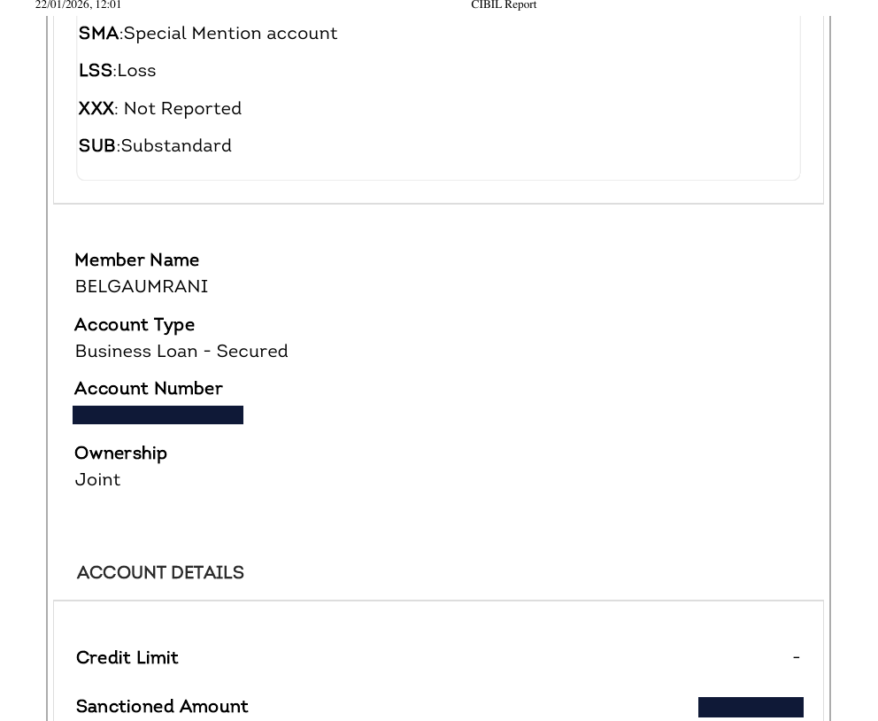 Belgaum Rani Chennamma Bank account on the January report with overdue reporting