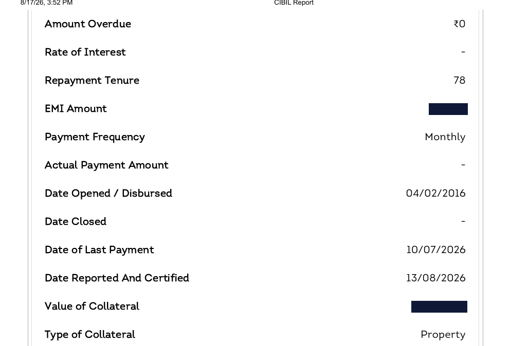 The same AAVASFIN housing loan on the 17 August report with the Suit Filed field now blank