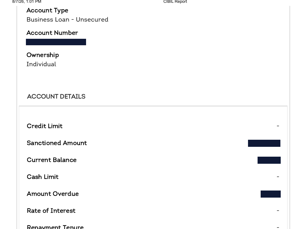 SHRIRAMFIN business loan on the 7 August report still showing a balance and an overdue amount