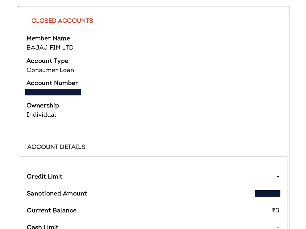 A Bajaj Finance consumer loan entry on the June report — an account that never belonged to Mr. Venkatesha