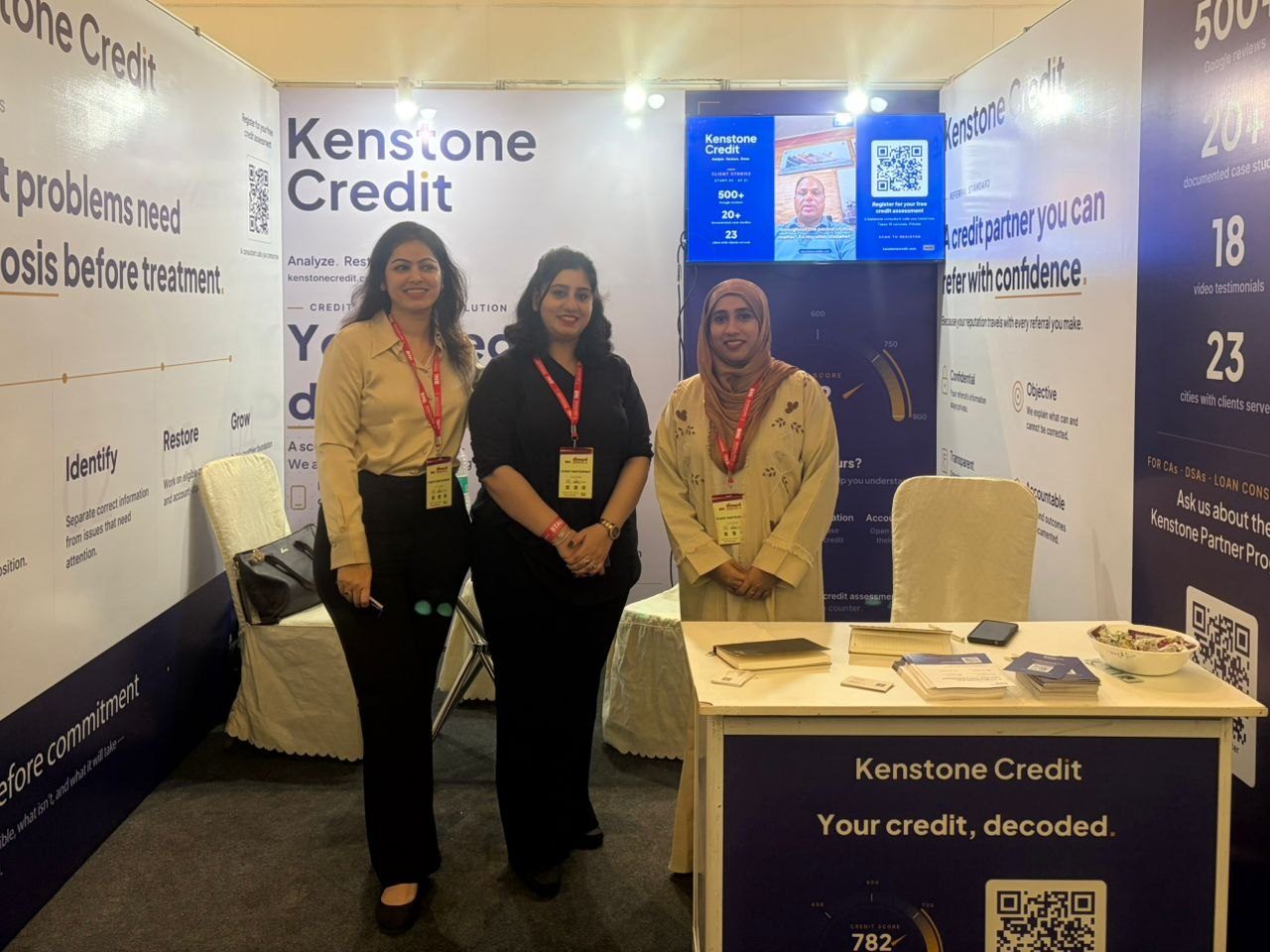 Akshatha Shetty, Sumayya Khanan and Rabia Basri of Kenstone Credit at Stall M56, BNI Bangalore Members Day 2026